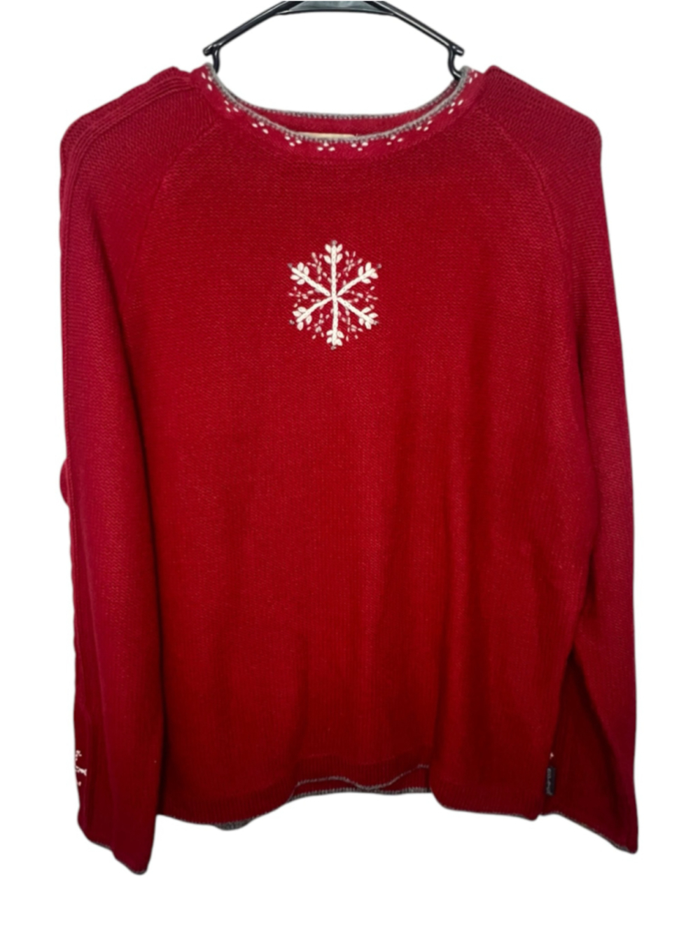Woolrich Red Lambswool Christmas Pullover Sweater With Embroidered Snowflake